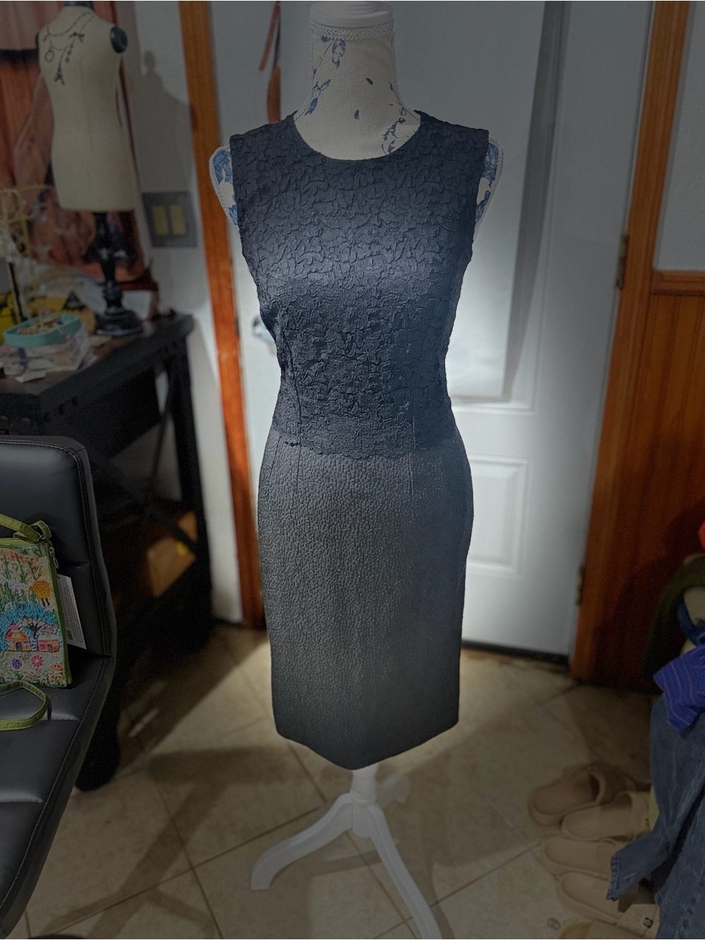 Dolce & Gabbana Black Lace-Top Midi Sheath Dress